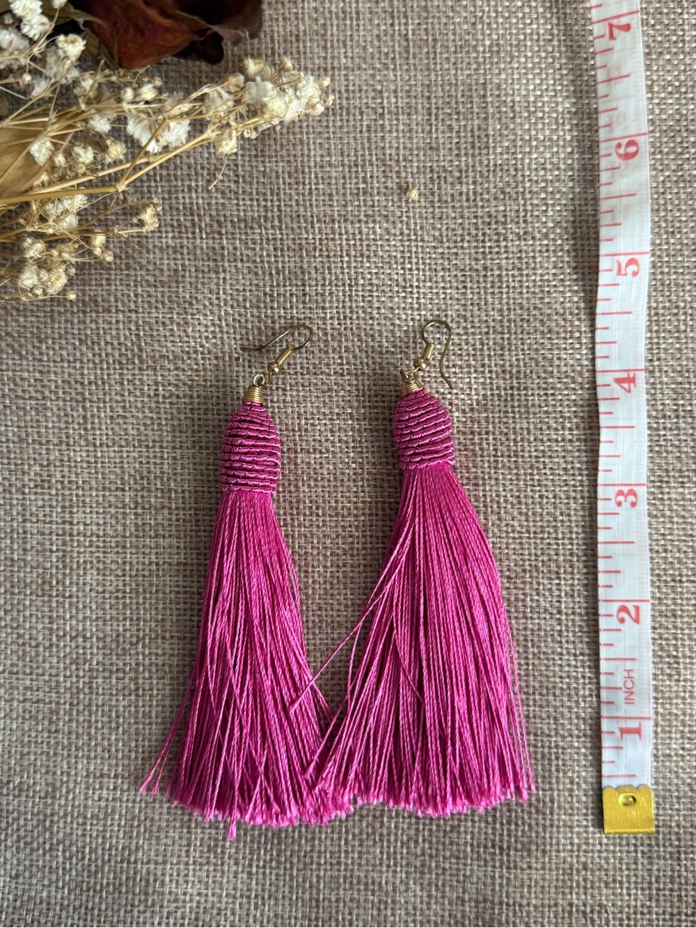 Fuchsia Tassel Drop Earrings - Lightweight Statement